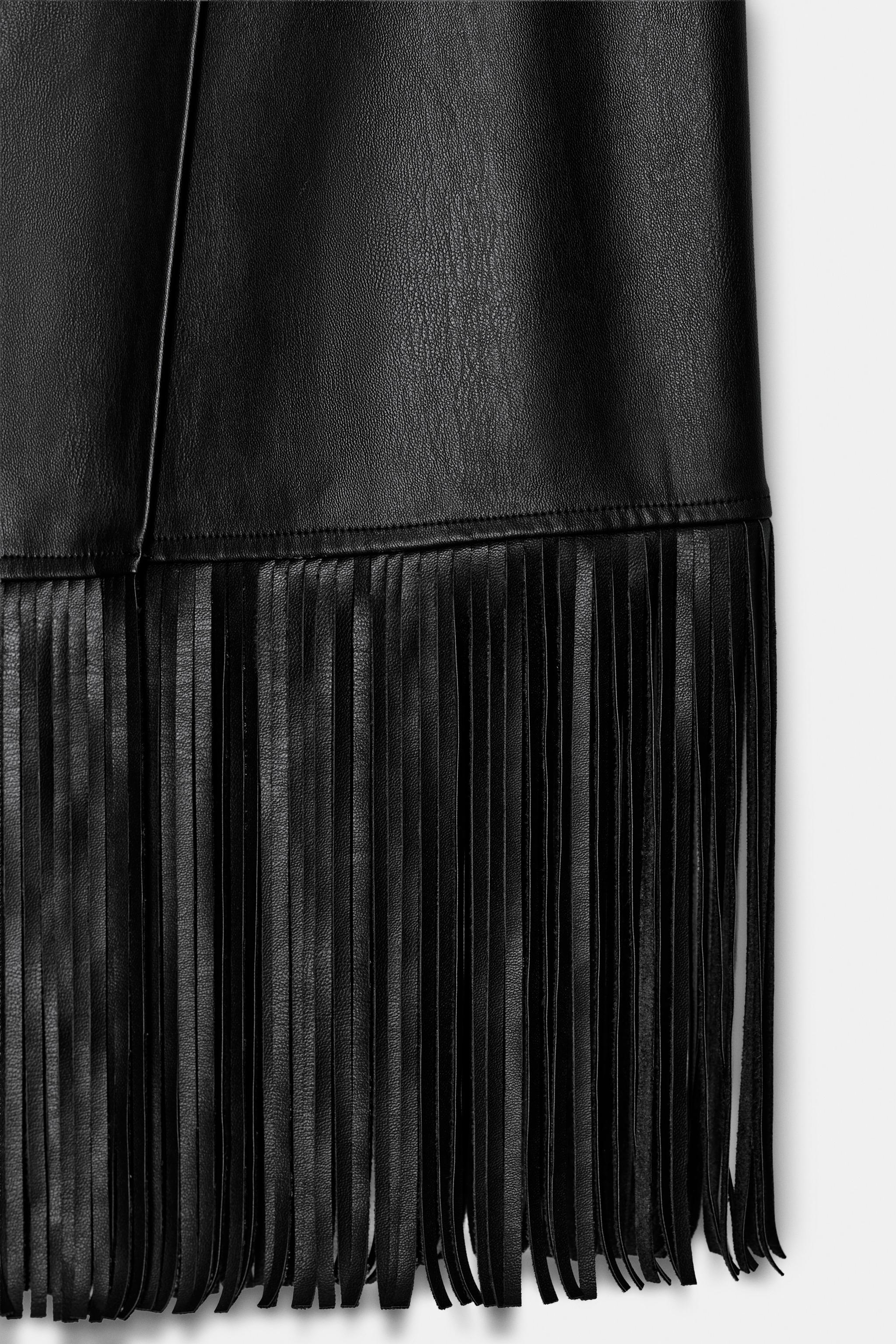 FAUX LEATHER FRINGED MIDI SKIRT